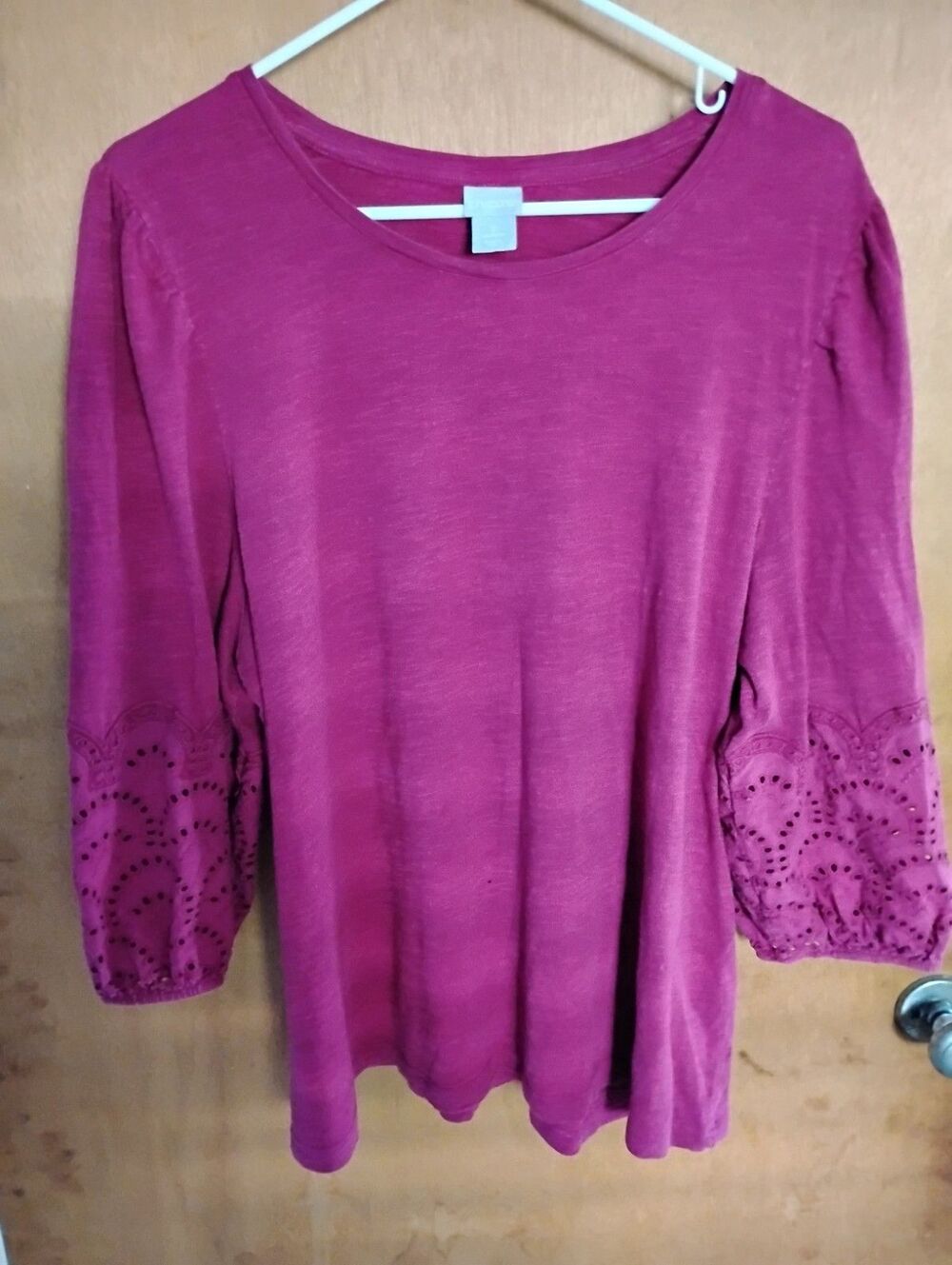 Chico's 3/4 Length Balloon Delicate Eyelet Lace Sleeve Boho Hippie  Size 3 Top